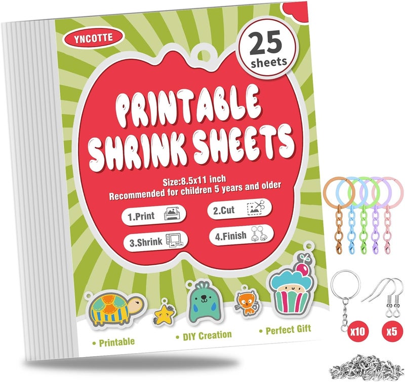 Yncotte Printable Shrink Plastic Sheet, 8.5 x 11 inch Printable Shrink Films Papers for Crafts, Decorations, DIY Creations (25) - Image 1